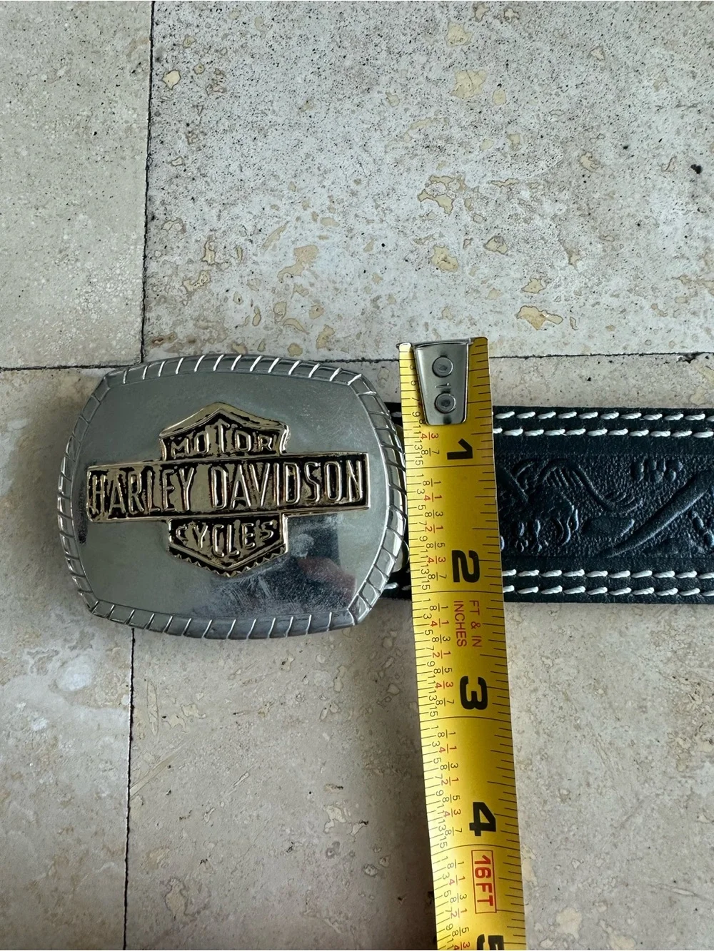 Vintage Harley-Davidson Black Leather Belt with Two-Tone Logo Buckle
